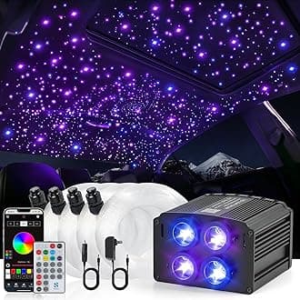 4 Colors 32W Twinkle Starlight Headliner Kit for Car Home with APP&RF Remote,RGBW 600pcs*0.03in*13.1ft Cables Fiber Optic Star Sky Roof Lights,4 Port Engine Sound Activated Car Ceiling Star Lights