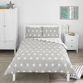 Bloomsbury Mill - Kids Double Bed Duvet Cover and Pillows Set - Kids Double Bedding for Boys and Girls - Grey and White Star Reversible Kids Double Duvet Cover and Pillow Cases Set – 200 x 200 cm
