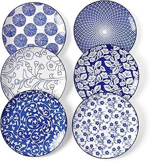 Selamica Ceramic Dessert Plates Set of 6, Small Salad Plates 6 Inch Appetizer Plates Kitchen, Mini Dinner Plates Cake Snacks Side Dish, Microwave Dishwasher Safe, Gift, Vintage Blue (HU-XI-123)