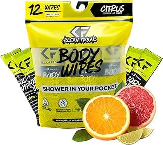 The Klean Freak Body Wipes - 12 count Individually Wrapped | Showerless Body Wipe for Women & Men | Sustainable Bodywipes for Gym, Travel, Camping | Citrus