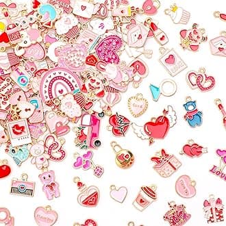 120PCS Valentines Charms for Jewelry Making, Assorted Gold Heart Enamel Charm Valentine's Day Love Charms Pendants for DIY Bracelet Necklace Earrings Making Supplies