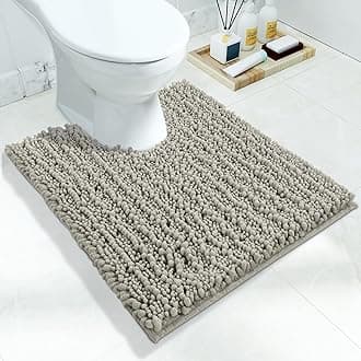 Yimobra Toilet Rug U Shaped Washable 24x20 Inch - Ultra Soft Absorbent Chenille Bath Rugs for Toilet, Quick Dry & Machine Washable, Non Slip Contour Bathroom Mat, Sand