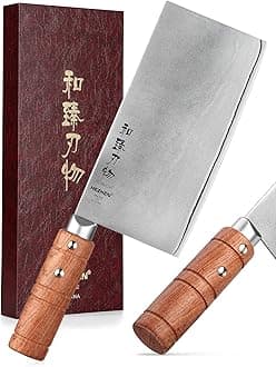 HEZHEN 7" Cleaver Knife, Composite Steel Chinese Kitchen Chef Knife, Clad Steel Butcher Knife, Padauk Wood Handle