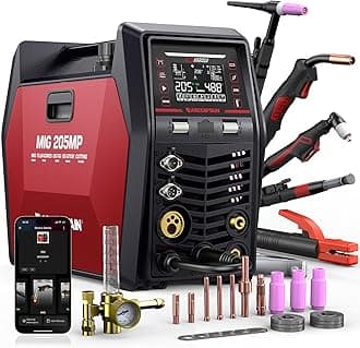 ARCCAPTAIN MIG205MP MIG Welder, 9 IN 1 iControl APP Control Plasma Cutter/Pulsed MIG/Flux Core/Spool Gun/HF TIG/Lift TIG/Clean/Stick Aluminum Welding Machine 120/240V Dual Voltage Multiprocess Welders