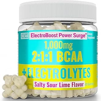 SHIZAM Electrolyte BCAA Gummies: Energy Chews w Electrolytes Branched Chain Amino Acids Potassium Sodium Salt for Runners, Perfect Cycle Support, Salts Mineral Drops Capsule Pills Tablets Supplement