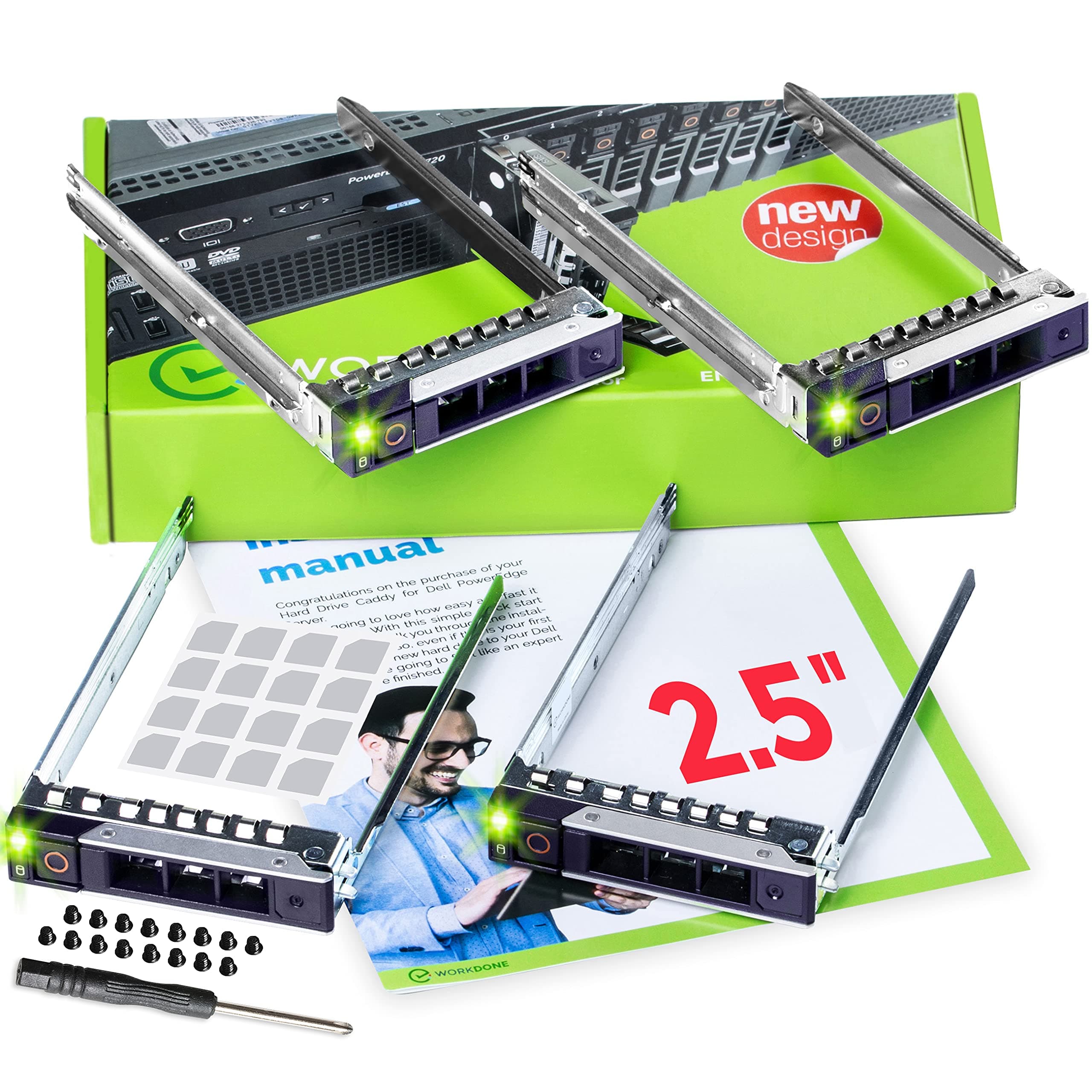 4-Pack - 2.5" Hard Drive Caddy - Compatible for Dell PowerEdge Servers - 14th Gen R440 R640 R740 R740xd R840 R940 R6415 and More - SSD SAS SATA NVMe Tray - Setup with Manual