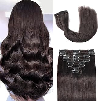 Clip in Hair Extensions Real Human Hair Clip ins 100% Human Hair Extension for Women Clip in Extensions 8pcs Per Set with 18 Clips Double Weft (22 Inch 90g #2 Dark Brown)