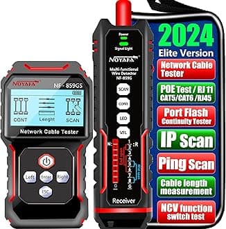 NOYAFANF-859GS Network Cable Tester with Double-Ended red Light Pen 10mw Visual Fault Locator,for POE RJ45 RJ11 CAT5 CAT6 Cable Toner Continuity Test/Length Measure Fault Distance/Wire Tracer