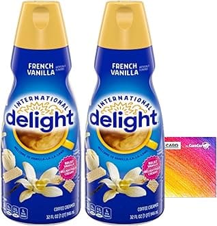 International-Delight Liquid Coffee Creamer.- Two (2) 32 fl oz Bottles of Creamy Smooth Delightful Coffee Creamer and One Authentic CureCor Collective Sticker! (French Vanilla)