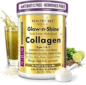HealthyHey Nutrition Collagen Gold Series with Hyaluronic Acid & Vitamin C - No Smell - Easy to Mix - No Added Sugar Or Sweetner - For Skin, Hair & Nails (Jaljeera, 200gm) (Jaljeera)