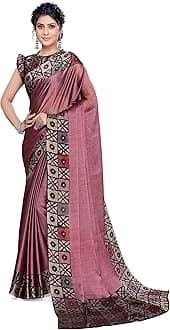 MIRCHI FASHION Women's Stylish Chiffon Warli Art Printed Saree with Blouse Piece, Beige, Orange, One Size