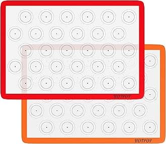 HOTPOP 2-Pack Silicone Baking Sheet Set - No-Stick Cookie Sheets for Baking with Outlined Silicone Mats for Macarons, Pastries, Buns, Bread - 16.5"x11.6" Half, 11.5"x8.5" Quarter Sizes - 0.75mm Thick