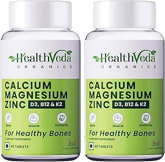 - Health Veda Organics Calcium Magnesium Zinc with Vitamin D3, K2 MK7 & B12 | With Cissus Quadrangularis | Bone & Joint Support | 1000mg | 60 Veg Tablets Each (Pack of 2)