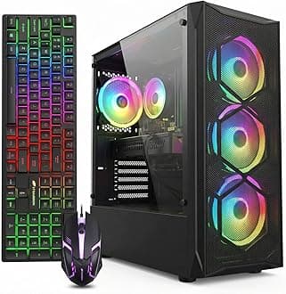 STGAubron Gaming Desktop PC, Radeon RX 580 8G, Intel Core i7 up to 3.9G, 16G RAM, 1T SSD, WiFi 6, BT 5.0, RGB Fan x4, Windows 11 Home