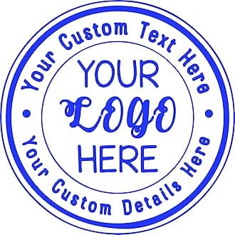 Custom Business Logo Double Round Border Stamp - 3 Lines of Text - Self Inking Stamper - Rubber Personalized Stamp - Stamps for Local Business - Personalized Business Stamps (Blue)