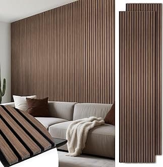 Wood Slat Wall Panels 2 Pack 106" x 23.6", Acoustic Wooden Panel for Wall, Soundproof 3D Fluted Panels for Interior Wall Decor, Living Room, Bedroom - Walnut (Cover Approx.35 sq.ft)