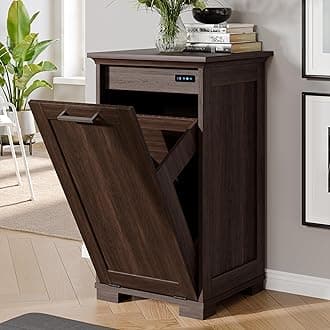 Tilt Out Trash Cabinet Wooden, Single Door 10 Gallons, Dark Walnut