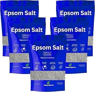 Epsom Salt for Foot and Bath | For Pain Relief, Muscle ache & Relaxation | 100% Pure, Unscented - Pack of 5 * 900 (4500 Grams)