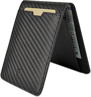 Men's MANHATTAN Slim Minimalist Bifold Leather Wallet and Credit Card Holder with RFID Blocking and Ideal for Front Pocket (Carbon Black)