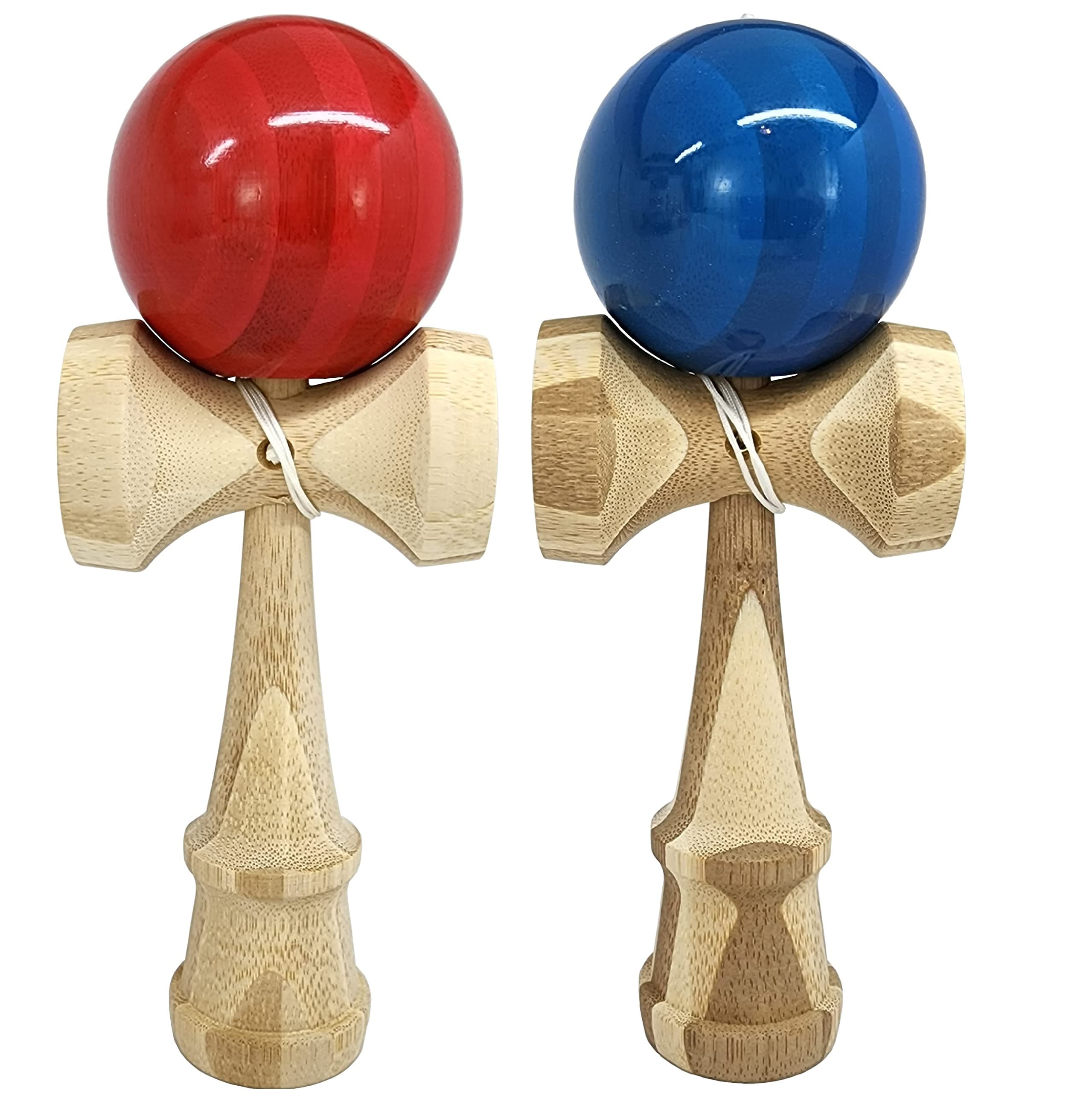 KENDAMA TOY CO. 2 Pack | Competition Pro Kendama Full Size | Solid Wood Ball and Cup Coordination Toy | Blue and Red Bundle