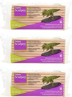 Sculpey Super Original Beige Oven-Bake Clay Ceramic-Like Sculpturing Compound - Semi-Translucent Finish, Shatter and Chip Resistant - 1 LB, Pack of 3