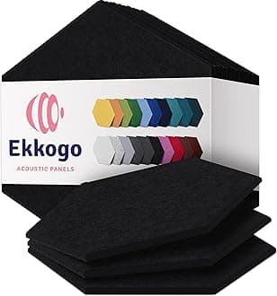 Acoustic Panels 12-Pack Soundproof Wall Panels 14''X13''X0.4'' Sound Panels High Density Sound Dampening Panels - [Deep Black Hexagon]