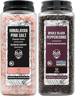 Soeos Himalayan Pink Salt 39 oz + Whole Black Peppercorns 18 oz, Coarse Grain, Kosher Salt for Grinder Refill, Salt and Pepper Grinder, Non-GMO Verified, Spice Seasoning Set for Cooking