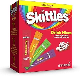 Skittles Singles To Go Variety Pack, Watertok Powdered Drink Mix, Zero Sugar, Low Calorie, Includes 4 Flavors: Green Apple, Strawberry, Grape, Orange, 1 Box (40 Single Servings)