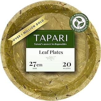 TAPARI Jumbo Disposable Plates - 20 Pack Jumbo Leaf Plates - 27cm Diameter - 1.1 Litre - 100% Compostable & Biodegradable Disposable Plates - Perfect for Eco Conscious Parties and Sustainable Cooking