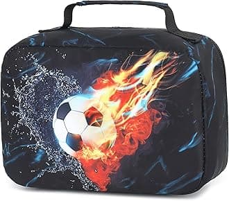 LEDAOU Lunch Bag Kids Insulated Lunch Box Boys Girls Insulated Reusable Lunch Bag for School Picnic Hiking (Soccer)