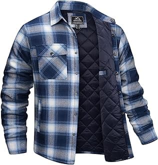 EKLENTSON Men's Flannel Shirt Jacket Quilted Lined Plaid Coats Warm Winter Jacket Thick Button Down Coat with 5 Pockets