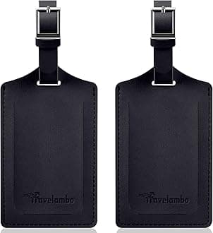 Travelambo Luggage Tags for Suitcases Faux Leather Privacy Protection 2 Pack Bag Tags Travel Accessories Essential, Black
