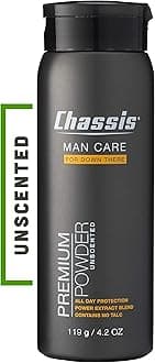 Chassis Unscented Powder for Men, Premium Natural Body Powder with Odor-Absorbing Formula, Non-Talcum Powder Free of Aluminum, Menthol, and Parabens, Anti-Chafing Powder to Reduce Sweat