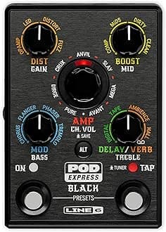 POD Express Black – Ultra-Portable Hi-Gain Guitar Amp and Effects Processor with 7 Unique Amps, 7 Speaker Cabinets, 17 Built-In Effects, USB-C Interface for Recording