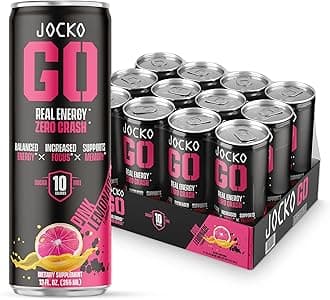 Jocko GO Energy Drink - Keto, Vitamin B12, Vitamin B6, Electrolytes, L Theanine, Magnesium- Energy Boost, Sugar Free Nootropic Monk Fruit Blend - 12 Pack (Pink Lemonade)