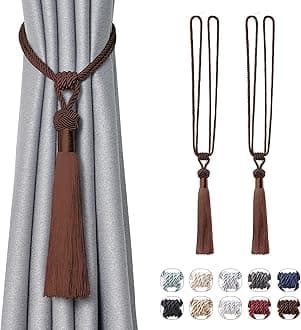 Pretty Jolly 2 Pack Long Tassel Curtain Tiebacks Handmade Braided Rope Knot Drape Tie Backs European Style Decorative Curtain Holdbacks for Home & Office Window Drapery (Deep Coffee)