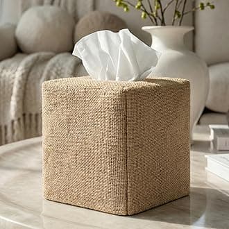 Stylish Tissue Box Cover - This Burlap Holder Instantly Covers Your Square Tissue Boxes - The Perfect Fall Decorative Cube Cover for Your Bathroom and Home