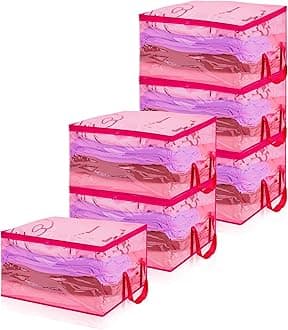 Vieshful Clothes Storage Bags Large Capacity Clothing Organizers with Reinforced Handles Foldable Underbed Containers for Bedding Comforter Blanket (Pink-6 Pack, 90L)
