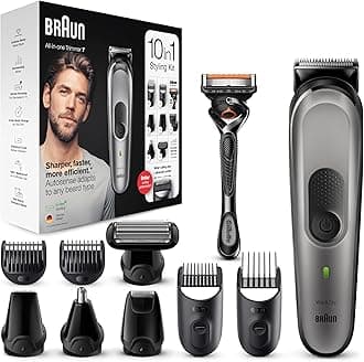 Braun 10-in-1 All-in-One Trimmer Series 7, Male Grooming Kit with Beard Trimmer, Hair Clippers, Nose Trimmer, Gillette Razor, Foil Shaver & Body Groomer, Gifts for Men, UK 2 Pin Plug, MGK7221
