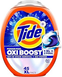 Tide Oxi Boost Power PODS Laundry Detergent Pacs, 45 Count, Set-In Stain Removal + Oxi Power, laundry soap detergent pacs