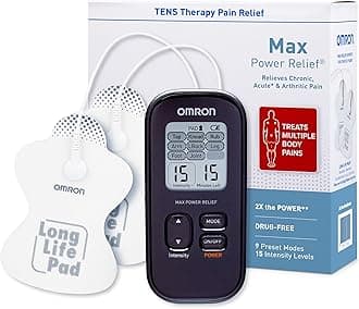OMRON Max Power Relief TENS Unit Muscle Stimulator for Drug-Free Pain Relief - Portable Electric Massager for Muscles and Joints - Includes 2 Reusable TENS Unit Pads