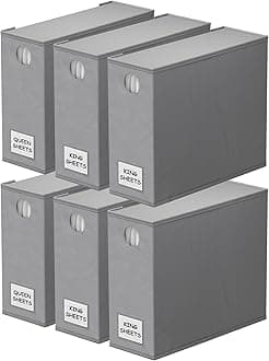 6 Pack Bed Sheet Organizers and Storage, Foldable Sheet Organizer for Linen Closet, Sheets Set Folder Keeper with Window XL (Queen & King Size) Bedding Container (Gray, 6 Pack)
