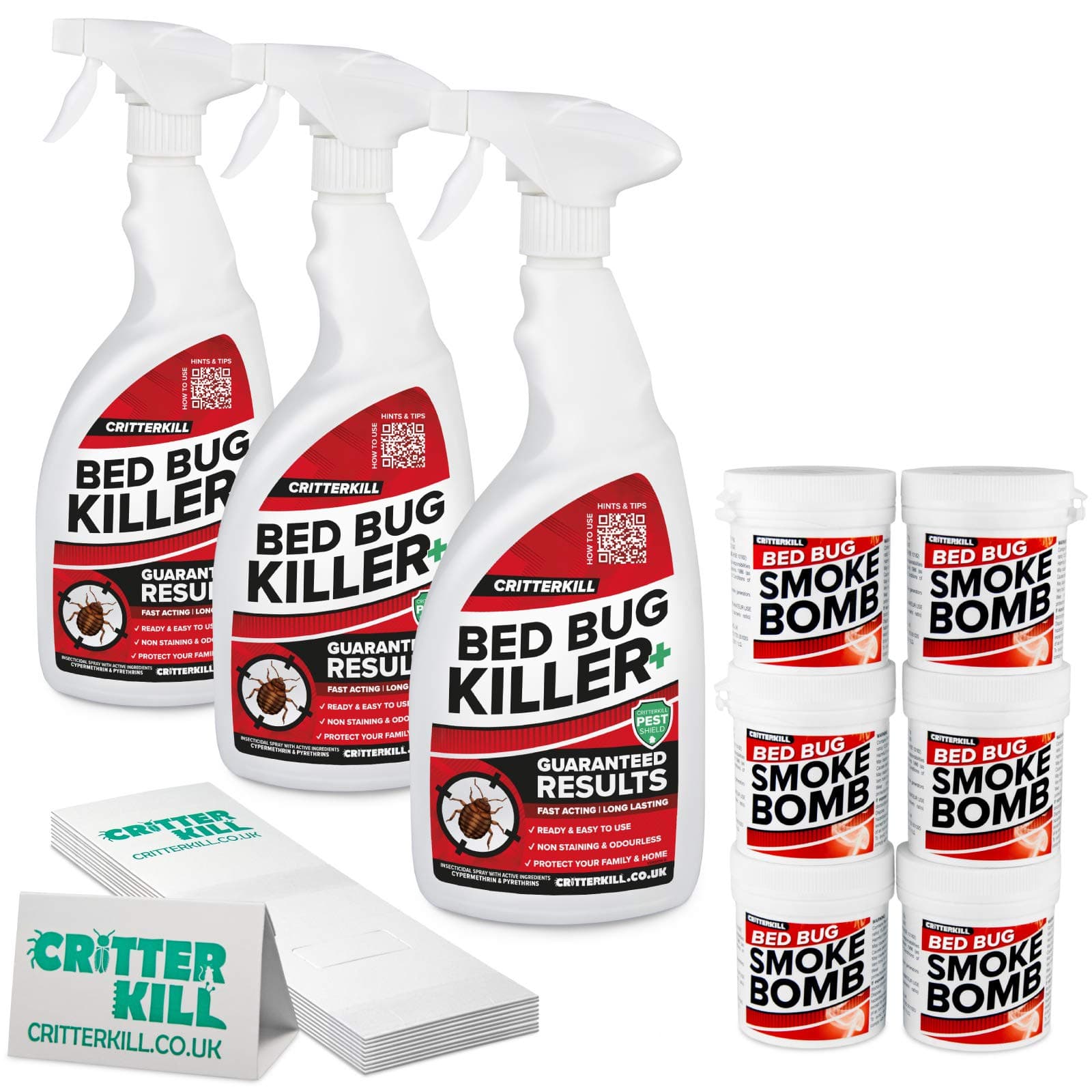 Bed Bug Killer Kit - For Medium Level Home Infestation - Bedbug Spray + Smoke Bombs + Insect Traps (3L / 6x16g / 9 traps)