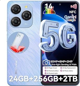 Blackview Shark 9 Unlocked Phones, 5G Smartphones 24GB+128GB/2TB, 50MP+8MP AI Camera, Octa-Core Android 14, 5000mAh/18W Cell Phone, 6.67" HD+, GPS/Fingerprint/Face ID Mobile Phones, Blue Celulares