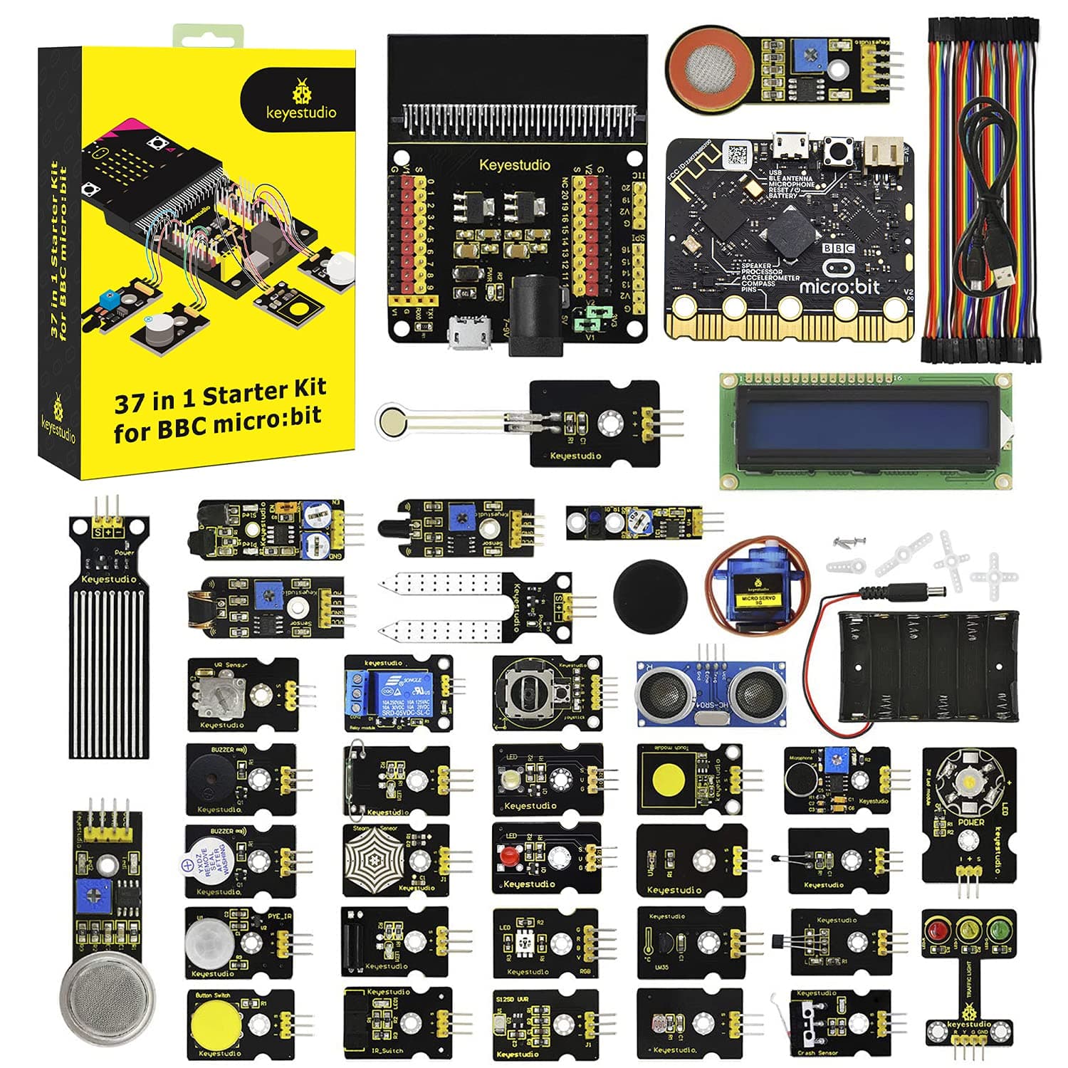 KEYESTUDIO 37 in 1 Box Starter Kit with BBC Microbit V2.2 Board, Great 37 Sensors Microbit Accessories Coding Electronics Kit for Teens Adults, Electric Circuit Learning with Tutorial