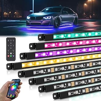 MICTUNING 8Pcs N8+ RGBW Underglow LED Lights for Cars, APP & Remote Dual Control, IP68 Waterproof Aluminum Multicolor Modes Music Soundsync Exterior Neon Accent Car Underglow Kit, 2 Years Warranty