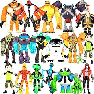Big Set 20 pcs Omnitrix Action Figures Toys, Exclusive Collection Toys, Anime Character Figurines with Cake Toppers, Alien Hero Themed Party Decor Birthday Party Cake Decoration Supplies