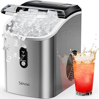 Silonn Nugget Ice Maker Countertop, Pellet Ice Machine with Self-Cleaning Function, Sonic Ice Maker Produces 33lbs of Chewable Ice in 24 Hours, Ideal for Home Kitchen and Office (Stainless Steel-17T)
