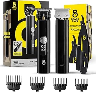 The Beard Club Professional T-Blade Beard Trimmer for Men with Straight Razor - Barber Electric Shaver & Hair Clippers for Men – Zero Gapped Cordless Hair Trimmer & Edger, Line Up Grooming Kit
