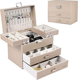 Dajasan Jewelry Organizer Box, Large Jewelry Storage Box, PU Leather Jewelry Storage Case for Valentine's Day, Birthday, Mother's Day, Christmas (Champagne)